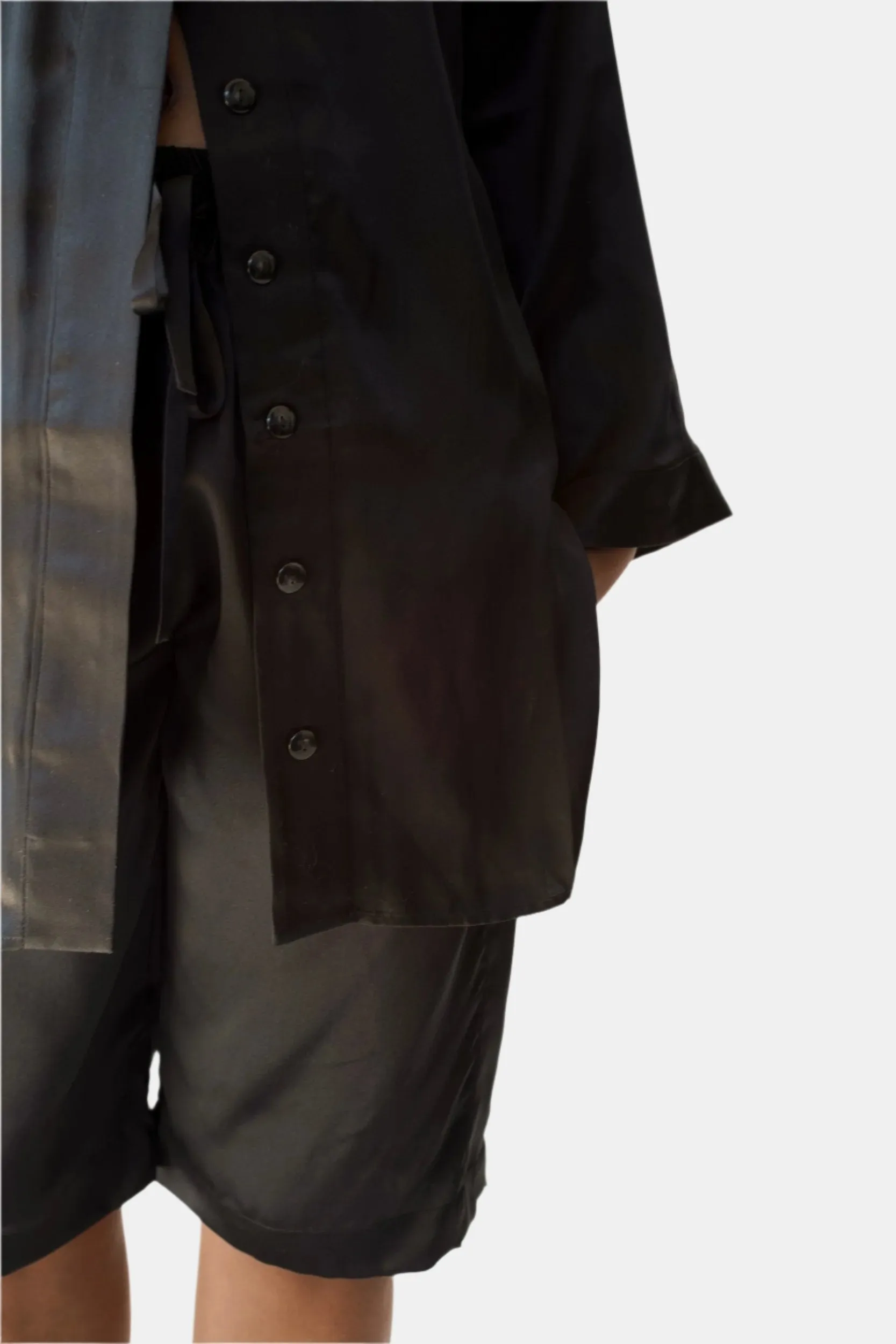 LOLA SILK SHIRT DRESS & BERMUDA SHORT IN NOIRE