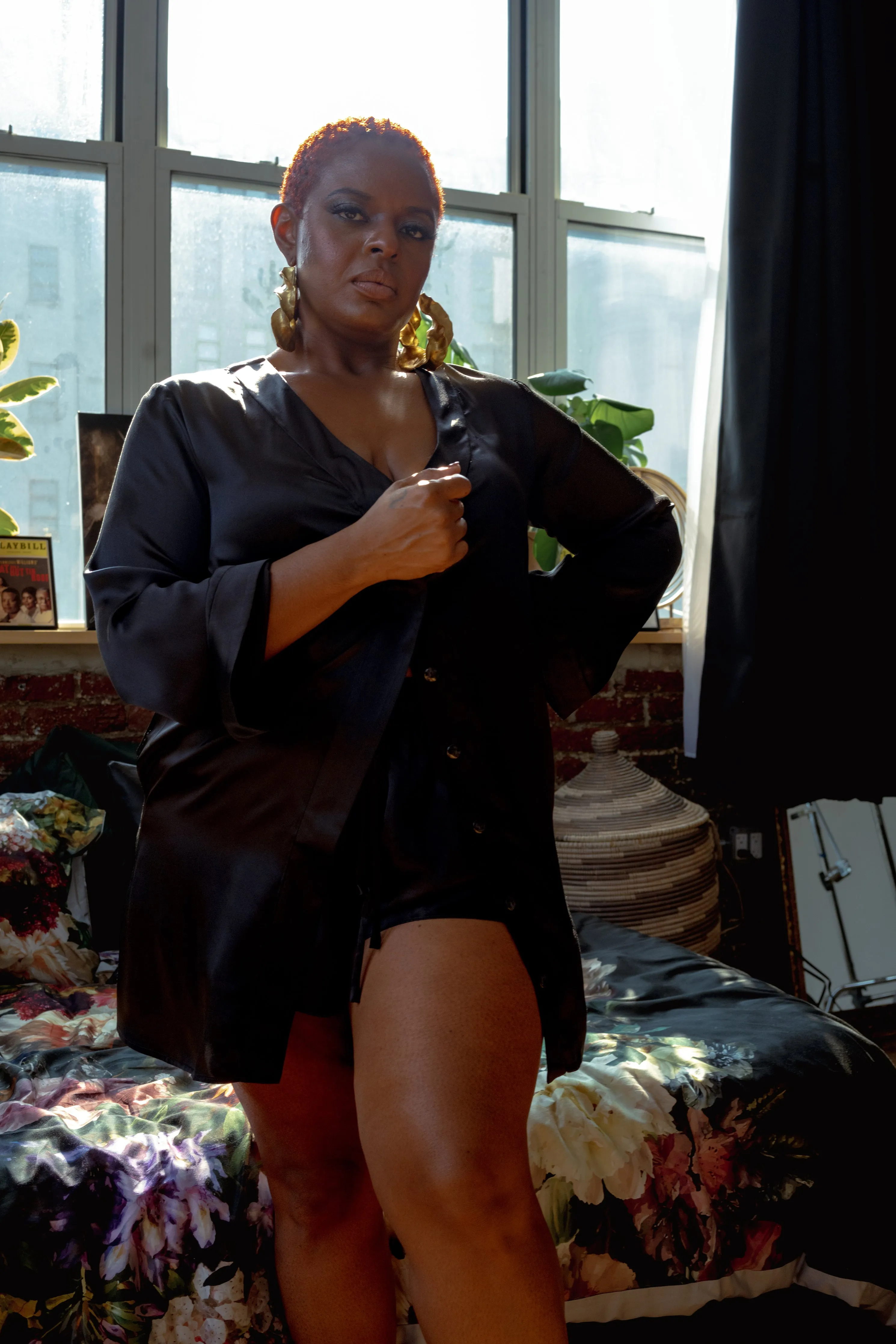 LOLA SILK SHIRT DRESS & SHORT IN NOIRE