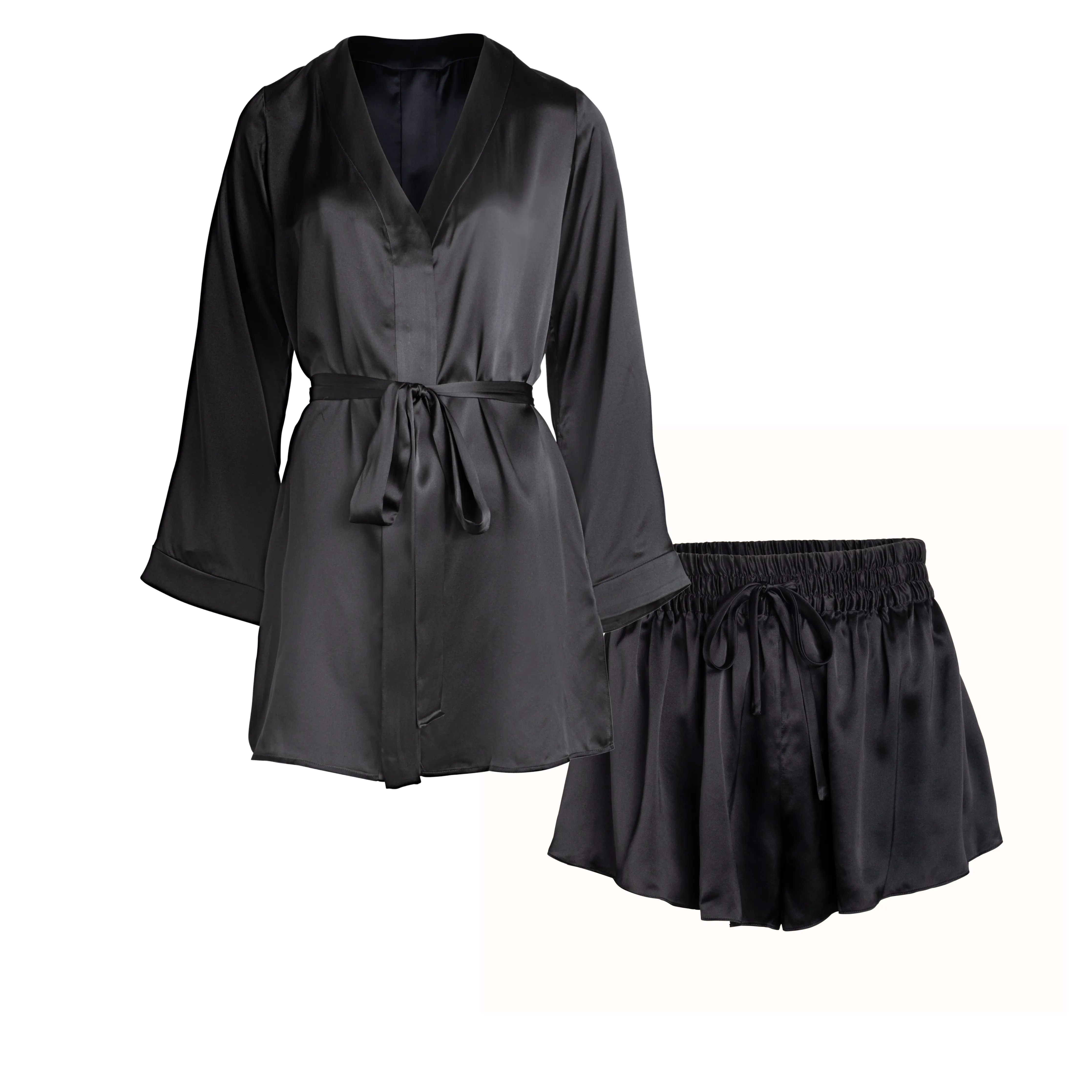 LOLA SILK SHIRT DRESS & SHORT IN NOIRE