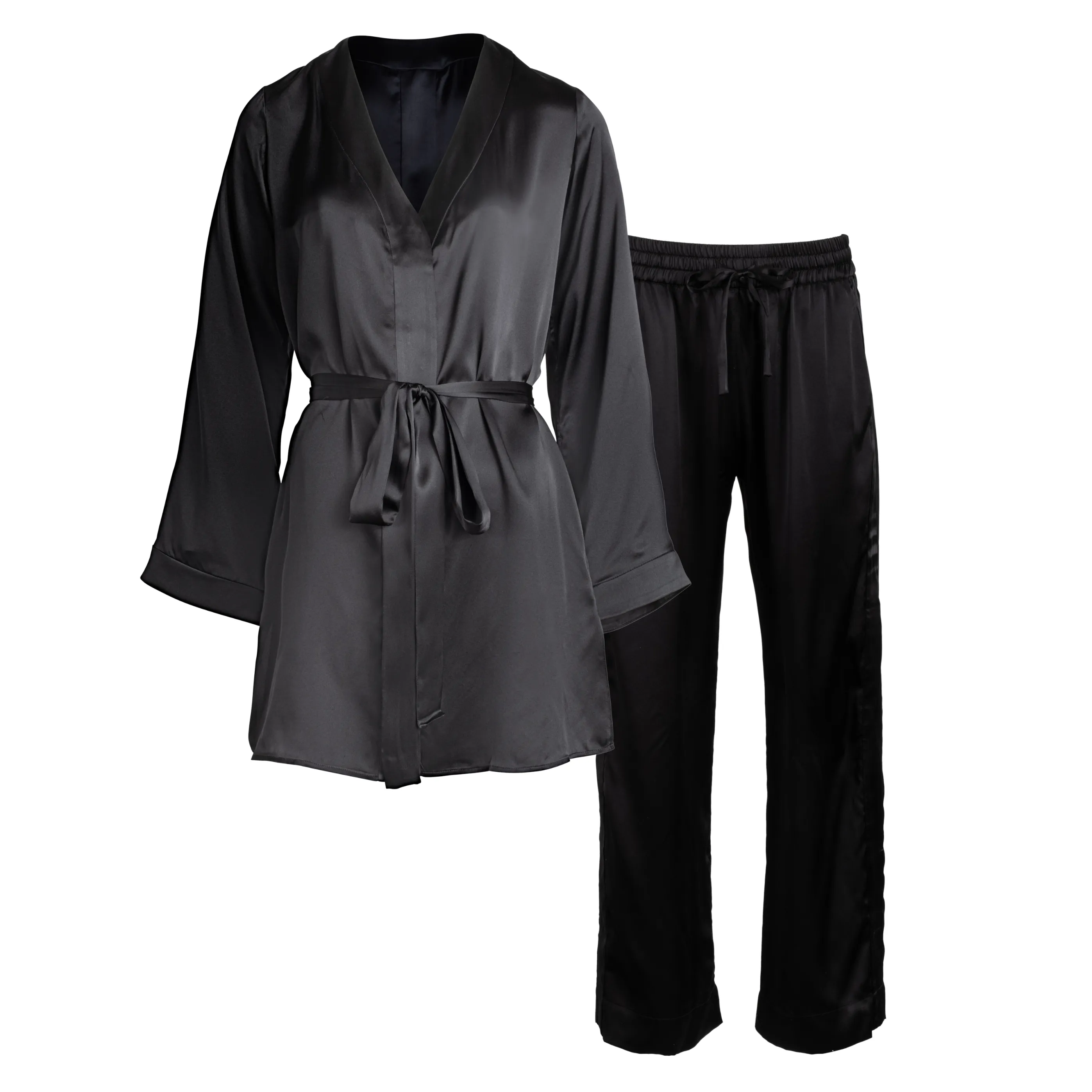 LOLA SILK SHIRT DRESS & TUXEDO PANT IN NOIRE