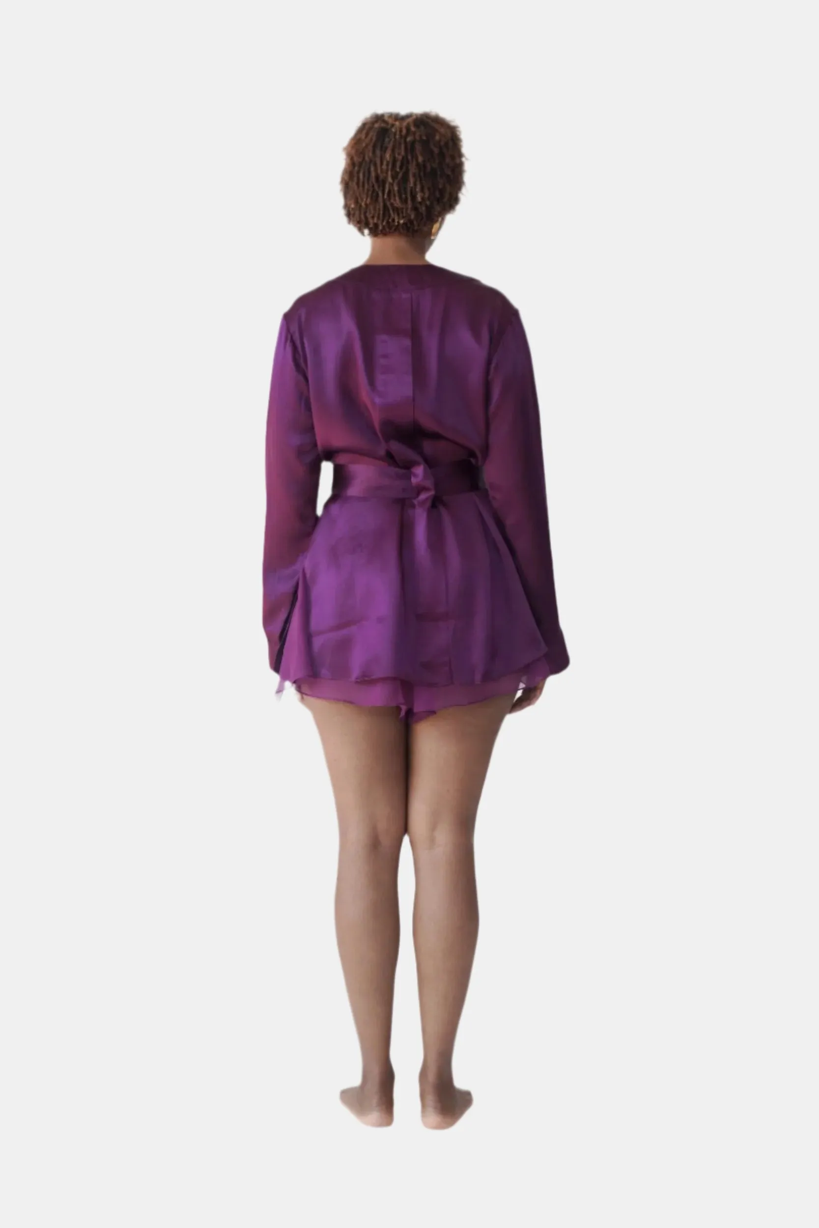 LOLA SILK SHORT ROBE & DONNA SILK CHIFFON SHORT IN AUBERGINE