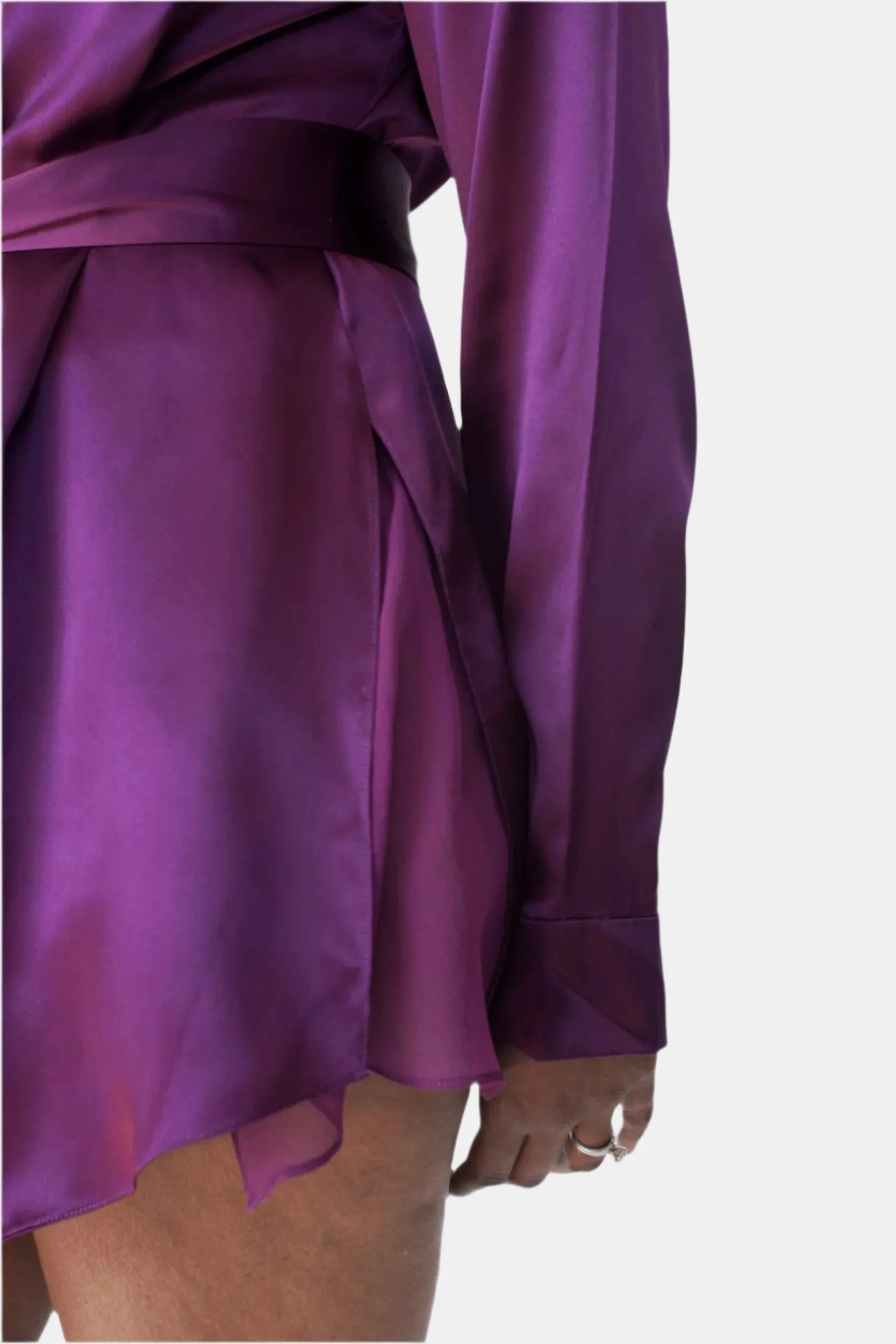 LOLA SILK SHORT ROBE & DONNA SILK CHIFFON SHORT IN AUBERGINE