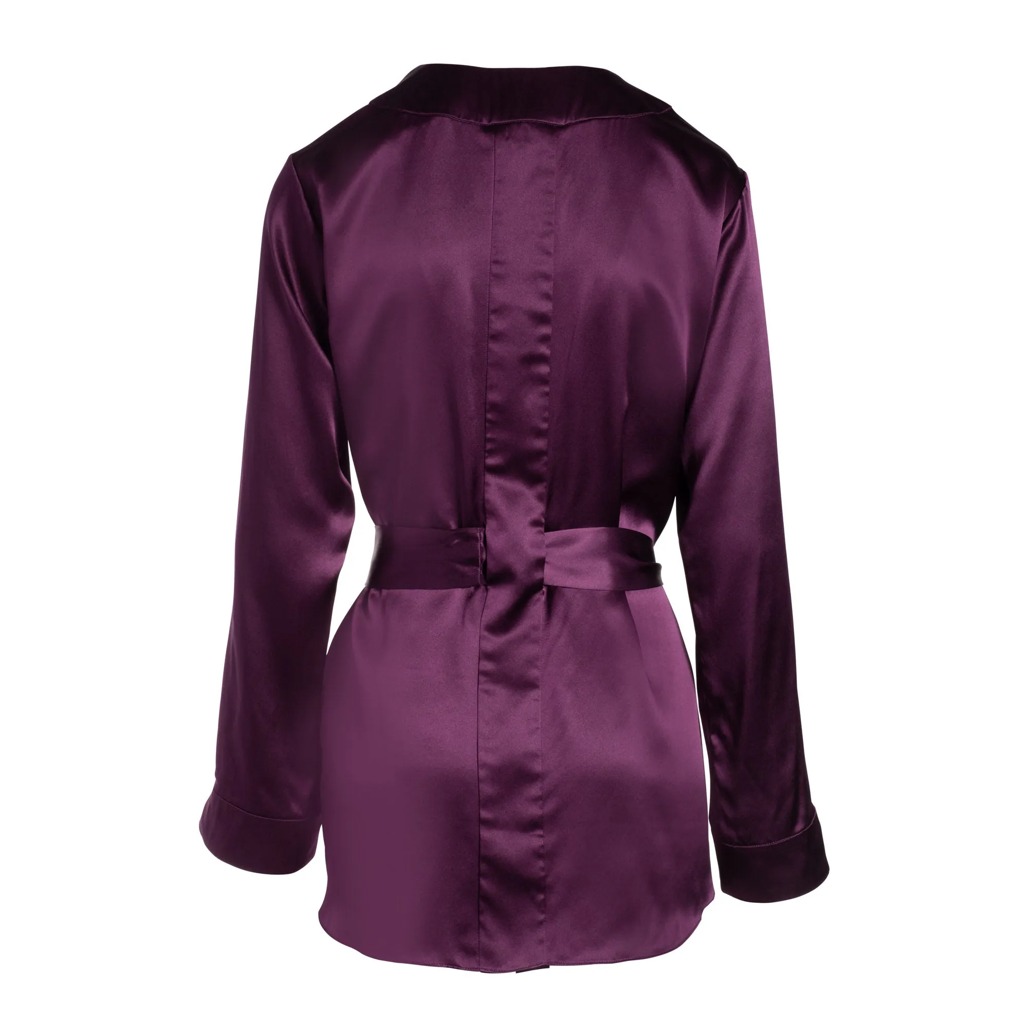 LOLA SILK SHORT ROBE & DONNA SILK CHIFFON SHORT IN AUBERGINE
