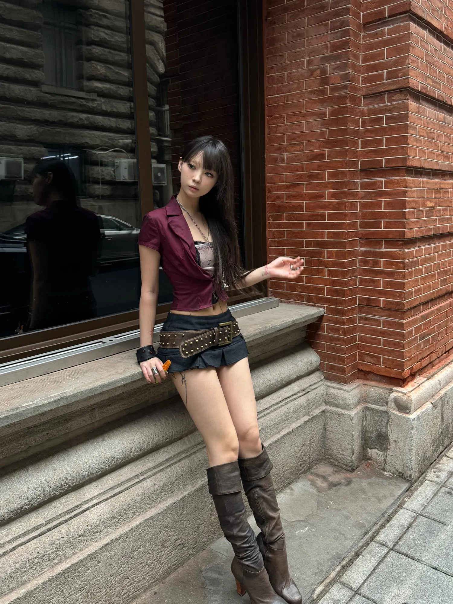 Low Waist Pleated Mini Skirt