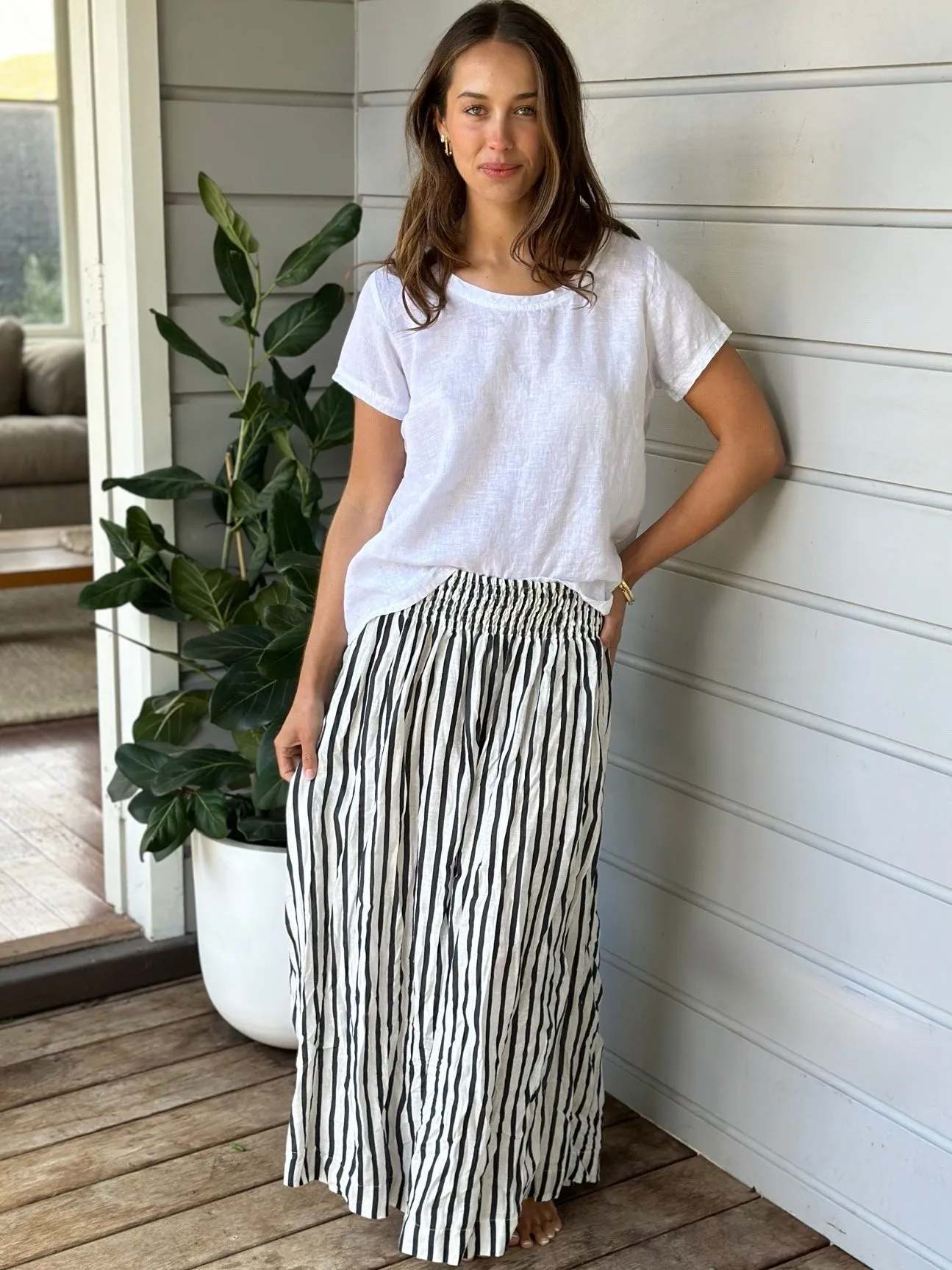 lulu skirt - charcoal stripe linen