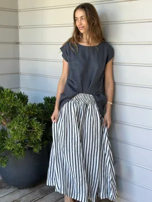 lulu skirt - charcoal stripe linen