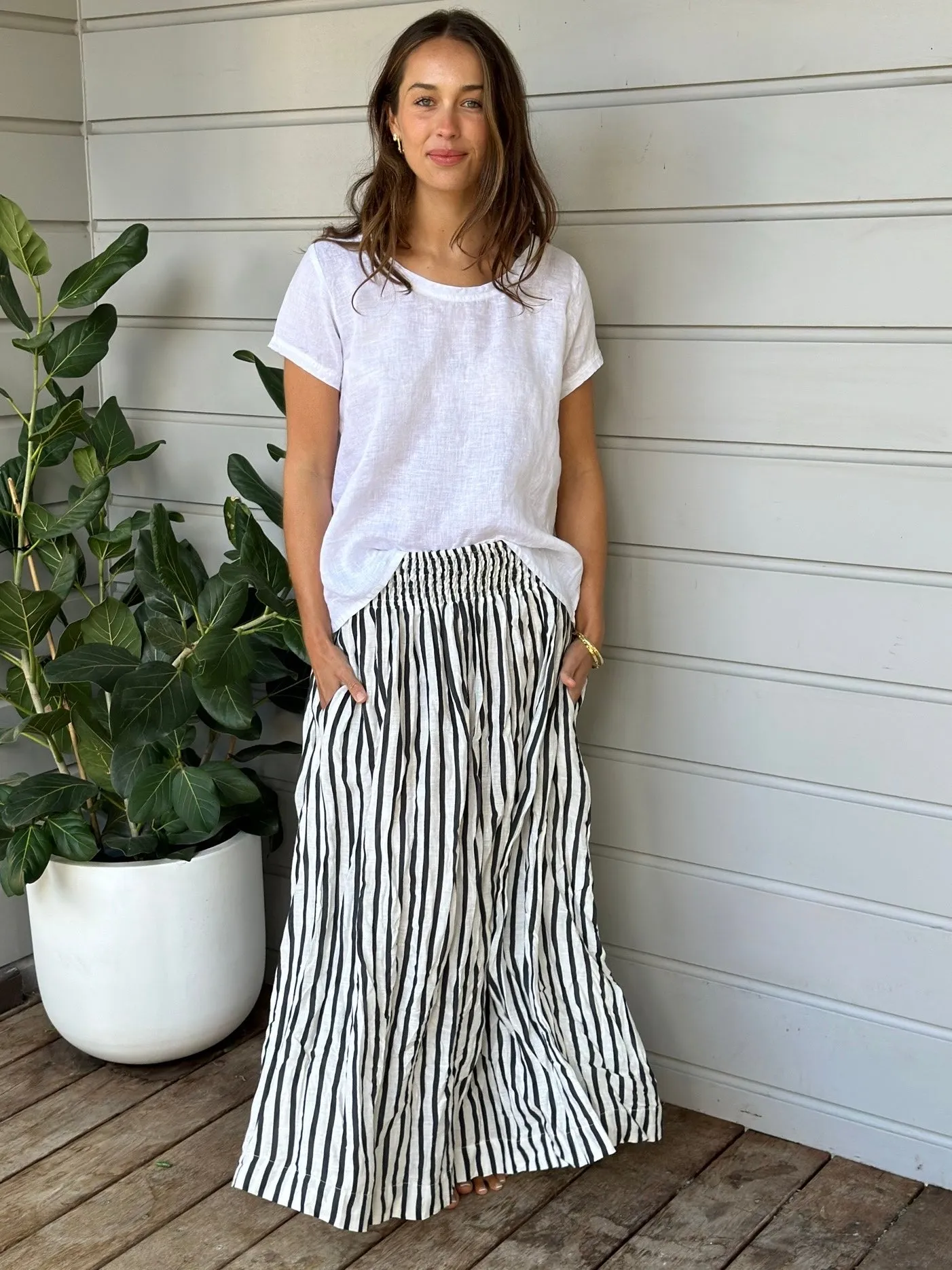 lulu skirt - charcoal stripe linen