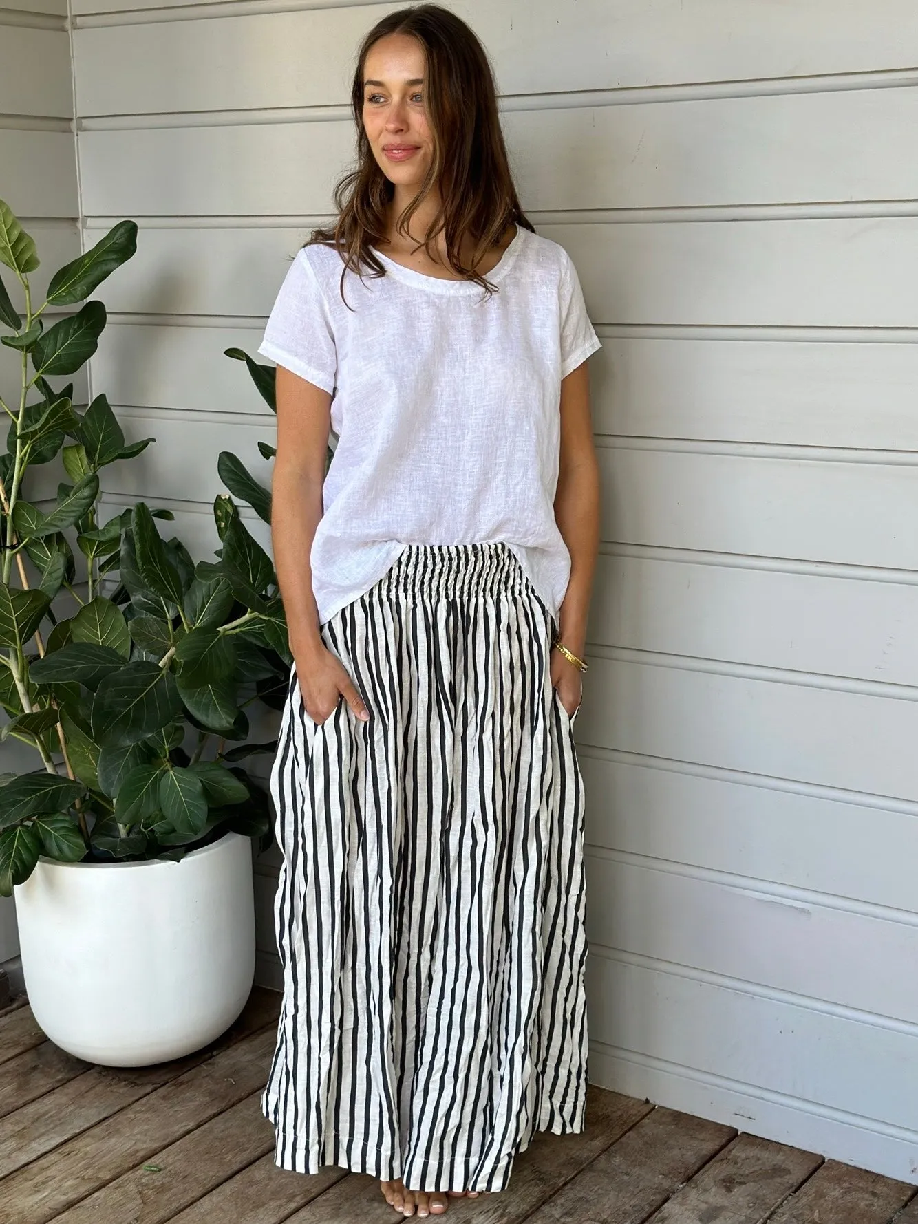 lulu skirt - charcoal stripe linen