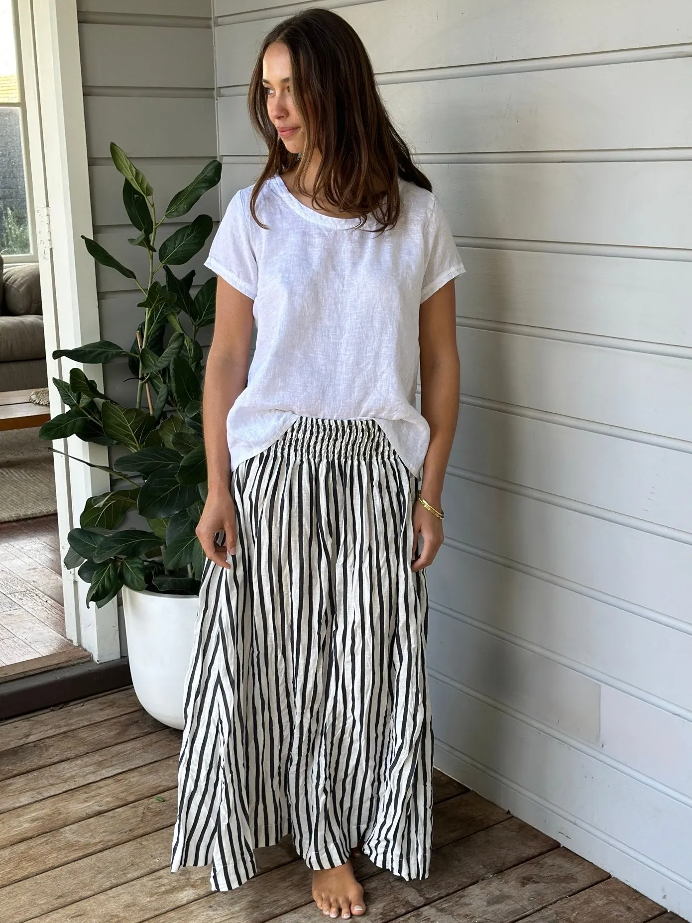 lulu skirt - charcoal stripe linen