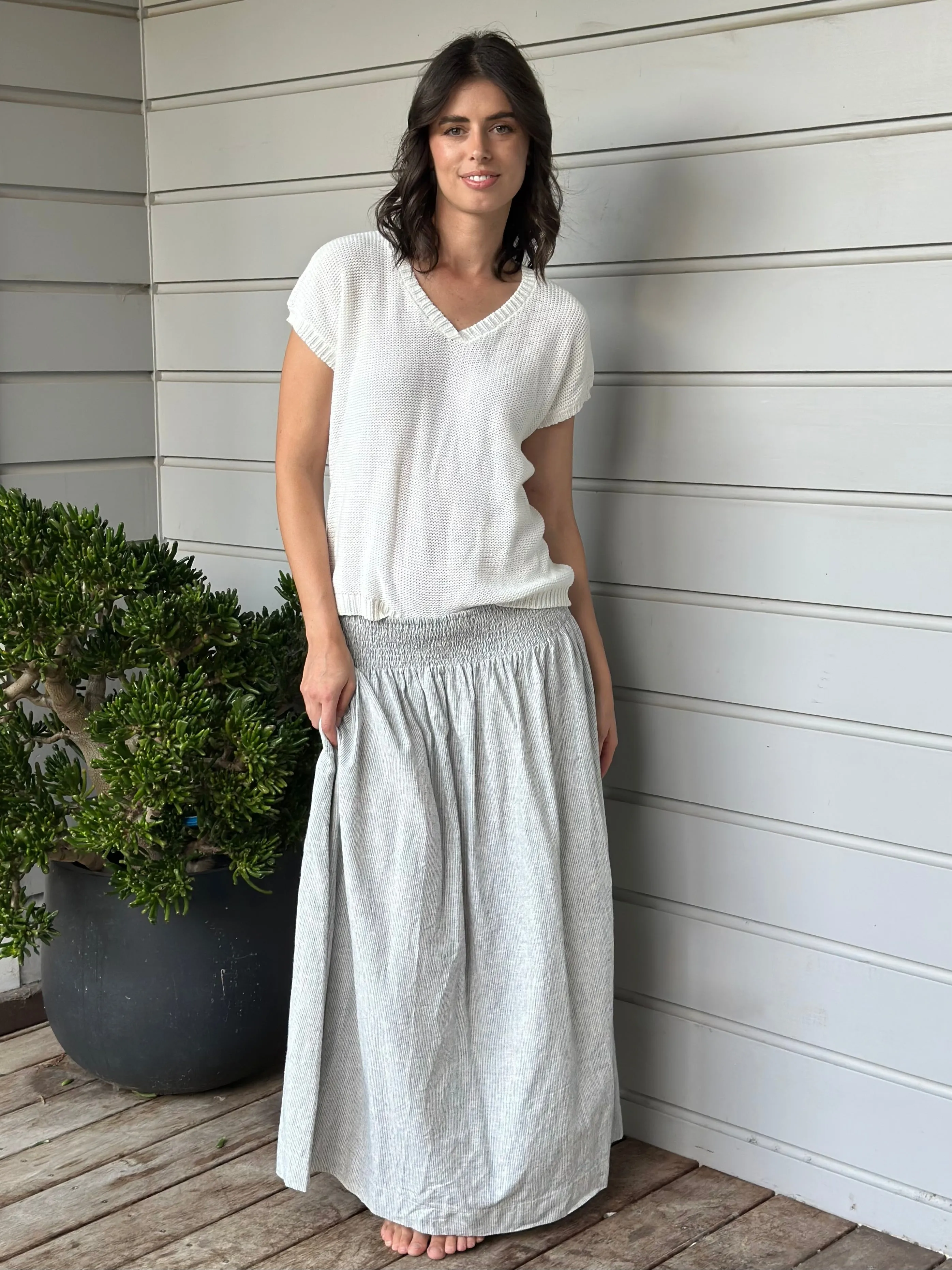 lulu skirt-fine grey stripe hemp