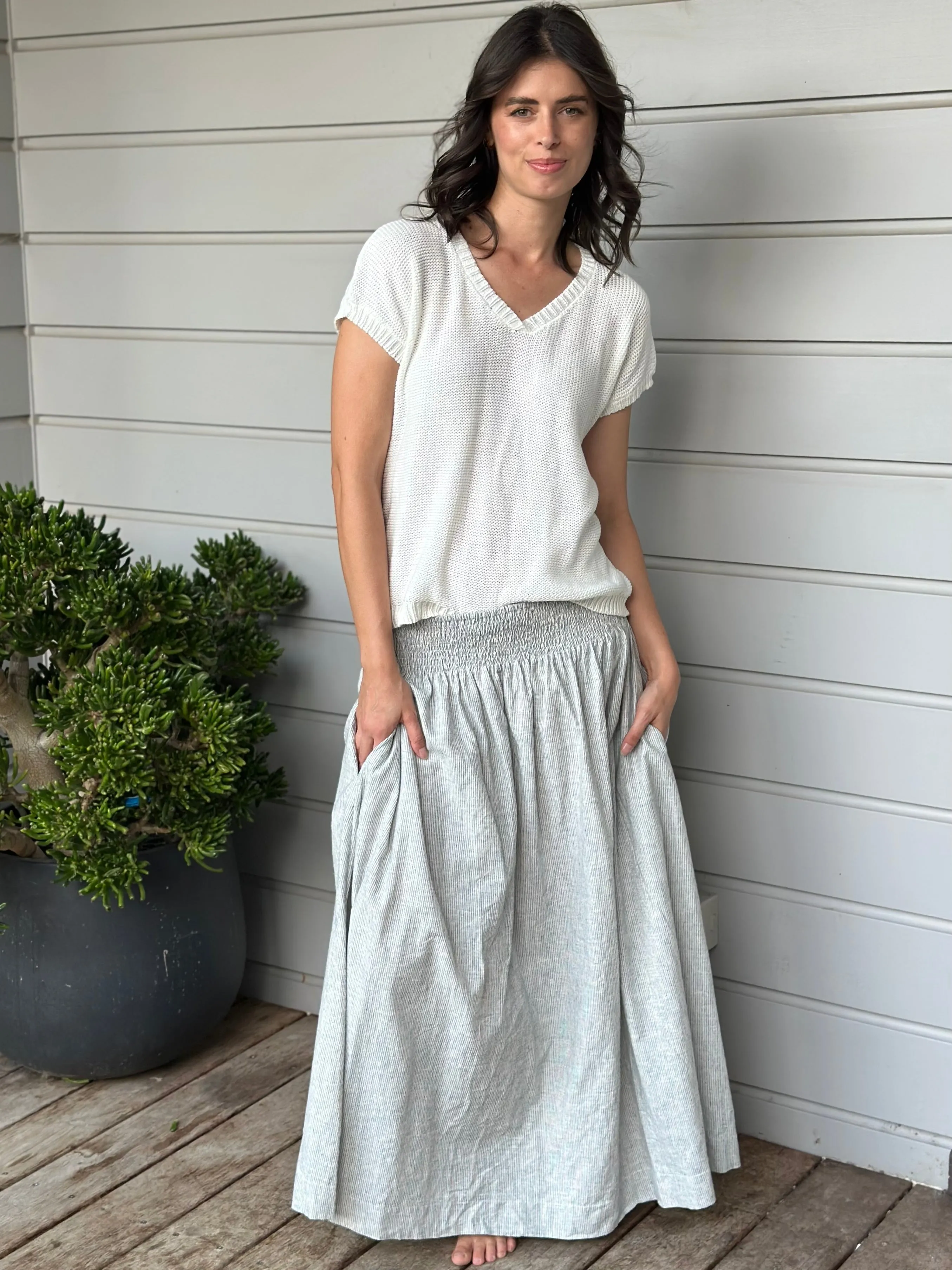 lulu skirt-fine grey stripe hemp