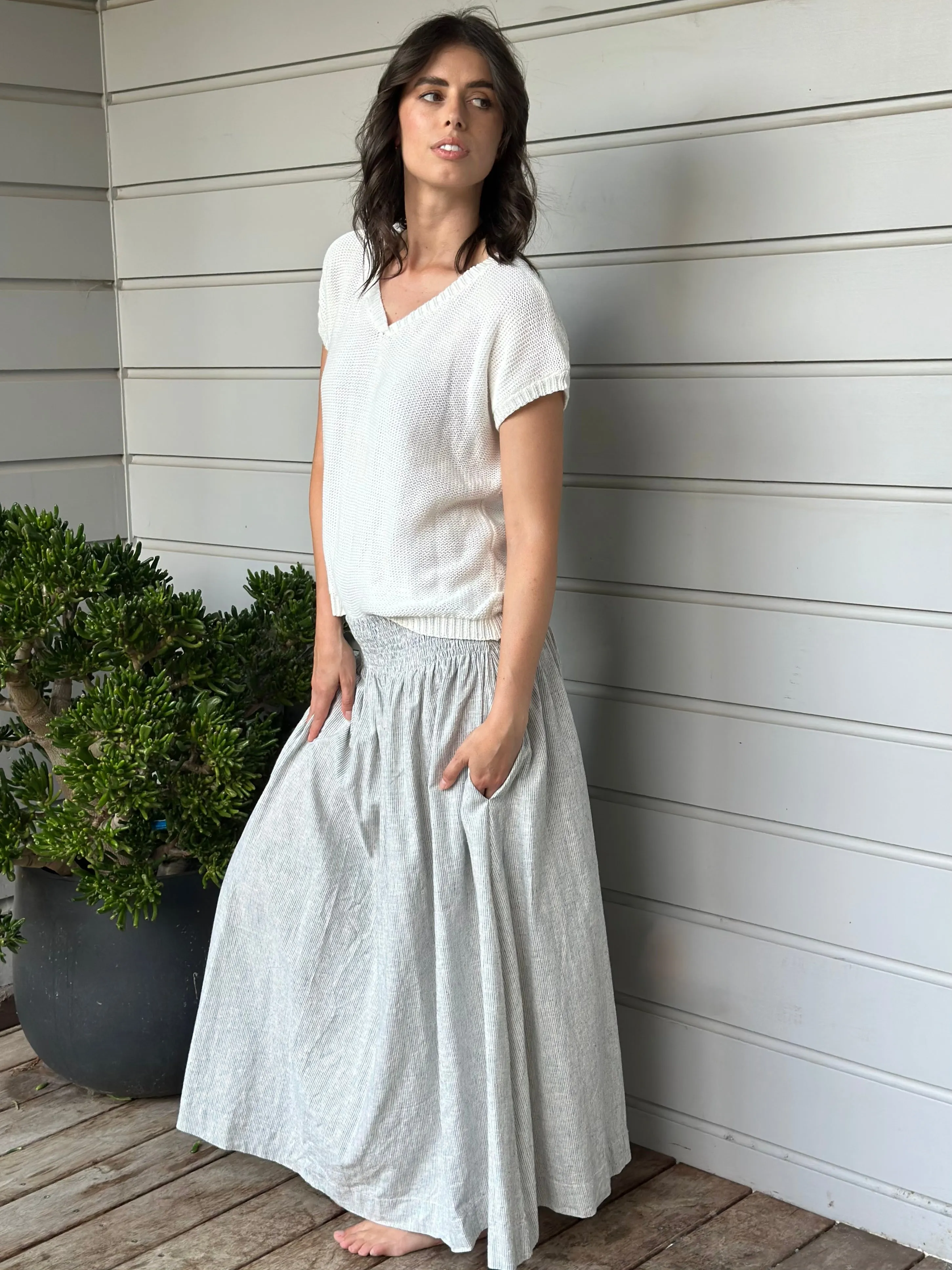 lulu skirt-fine grey stripe hemp