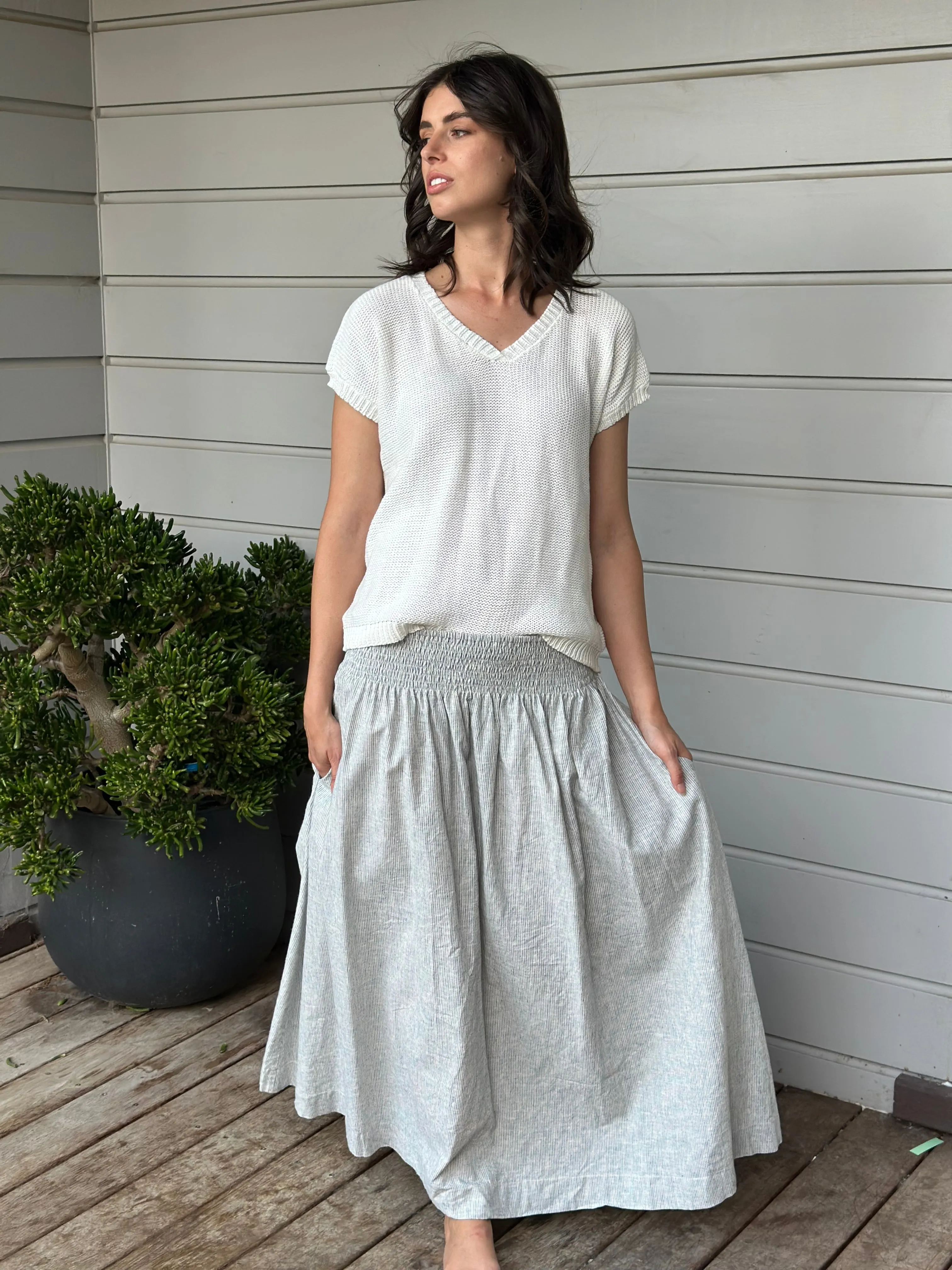 lulu skirt-fine grey stripe hemp