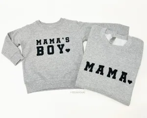 Mama & Mama's Boy Matching Sweatshirts, Mama Sweatshirt, Mom to be gift, Mather Son Shirt, Baby shower gift, New Mom Gift, Boy Mom Gift-gray