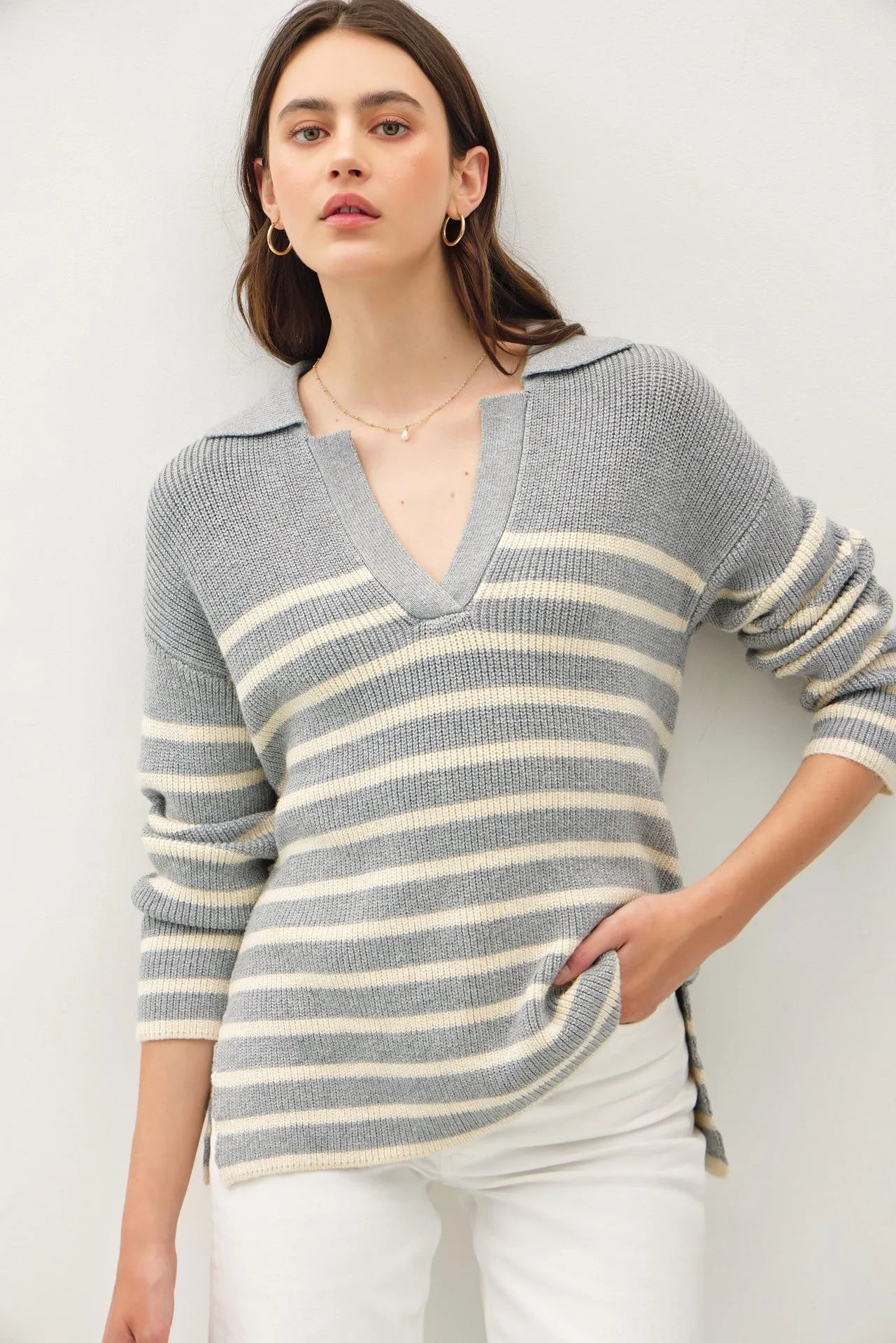 Marina Stripped V Neck Sweater