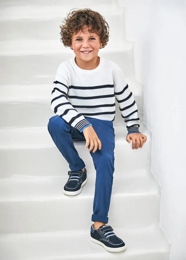 Mayoral 3025 White Navy Long Sleeve Stripes Tee-Shirt and 512 Cyan Trousers In Stock Now