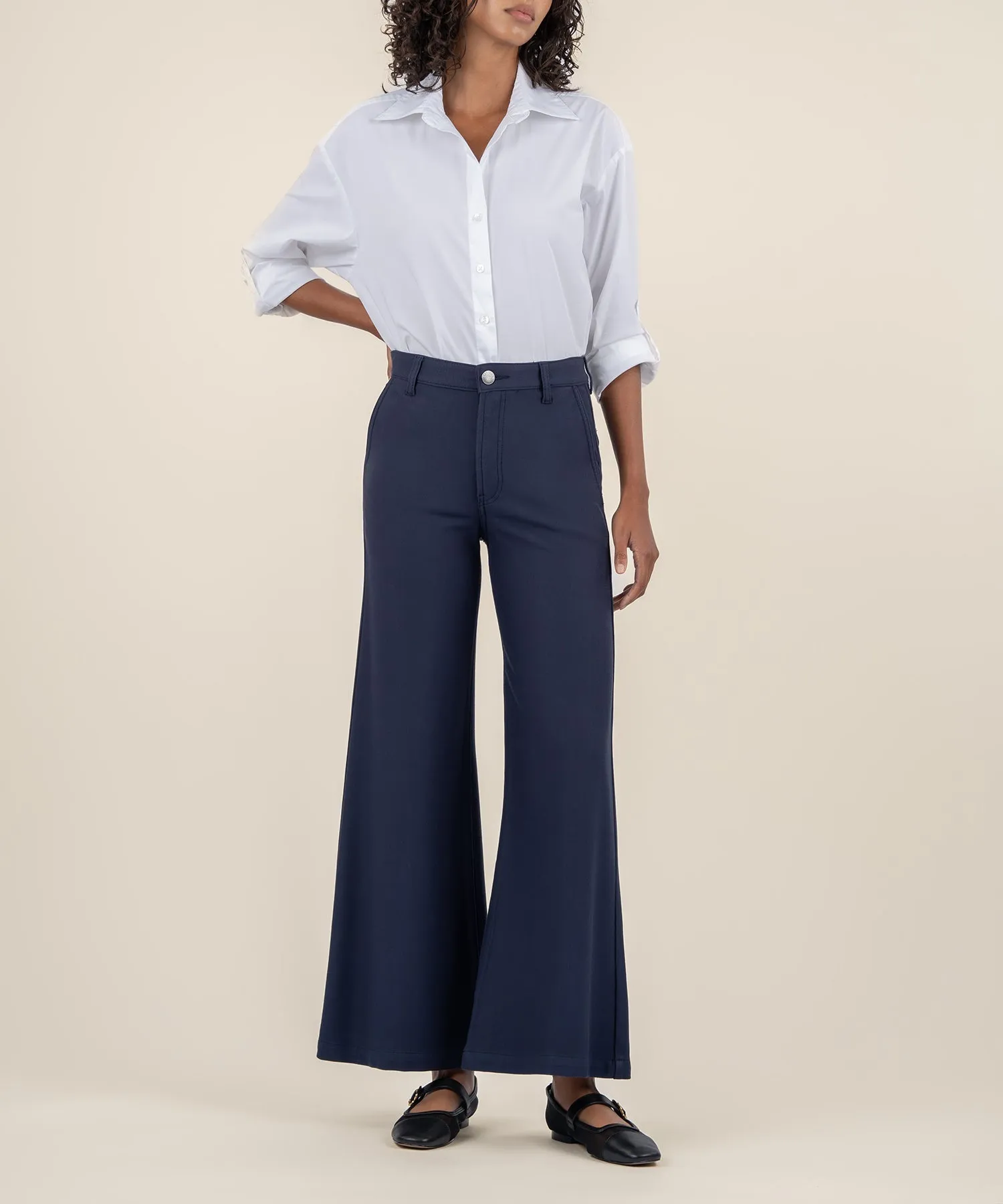 Meg High Rise Wide Leg Ponte Trouser - Navy