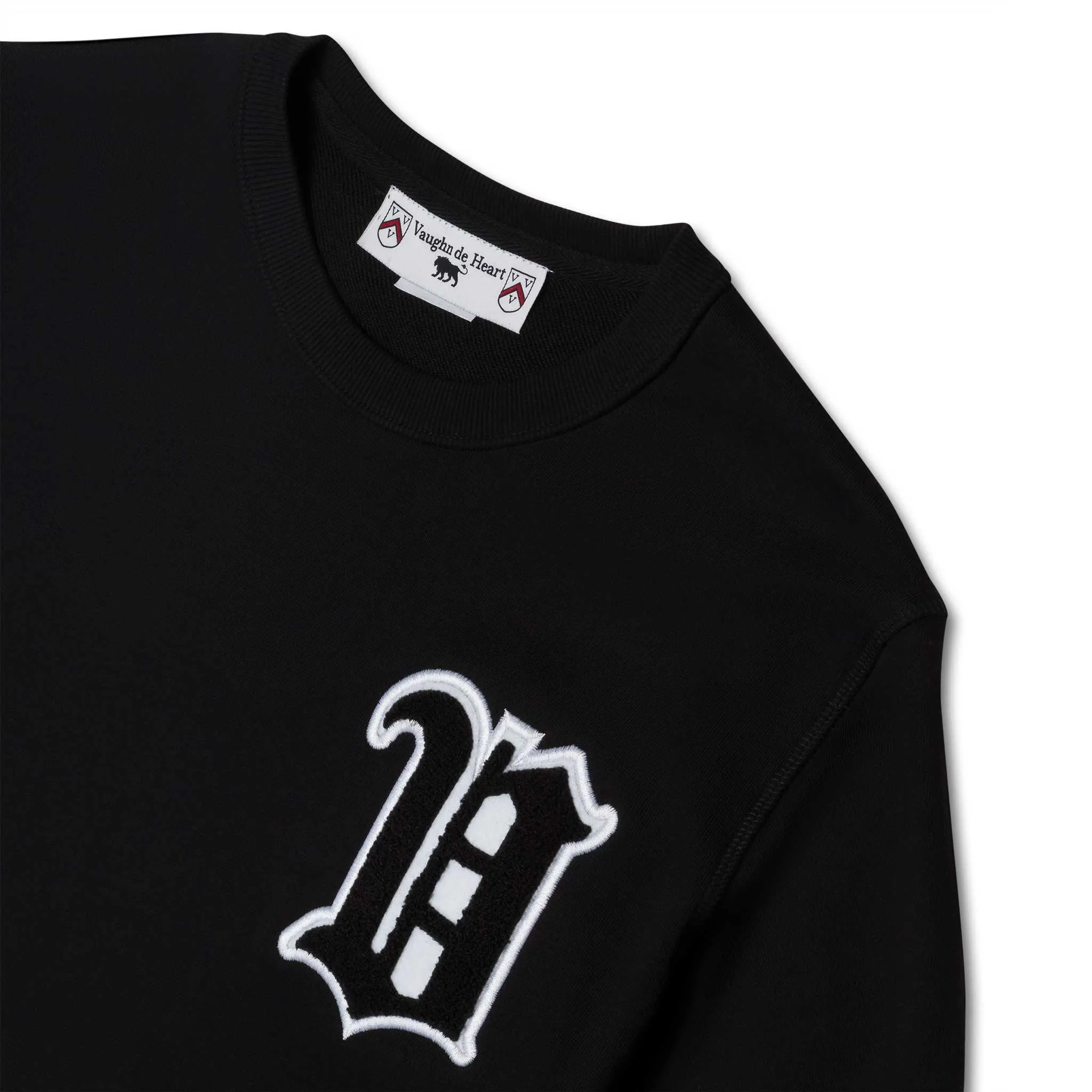 Men's - House of V - Black Varsity Chenille Patch Crew Neck Sweater