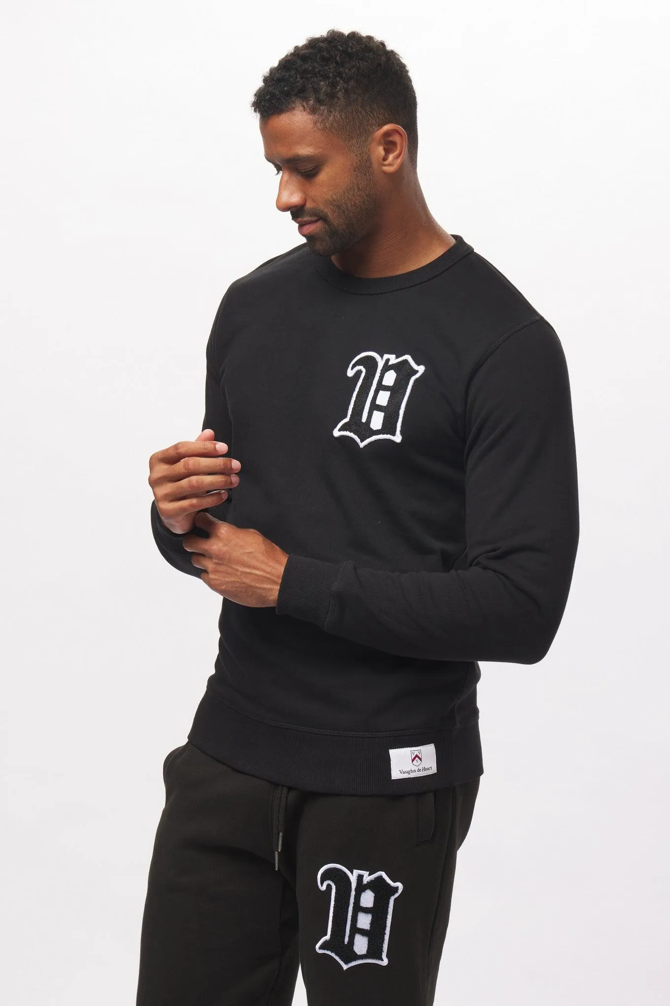Men's - House of V - Black Varsity Chenille Patch Crew Neck Sweater