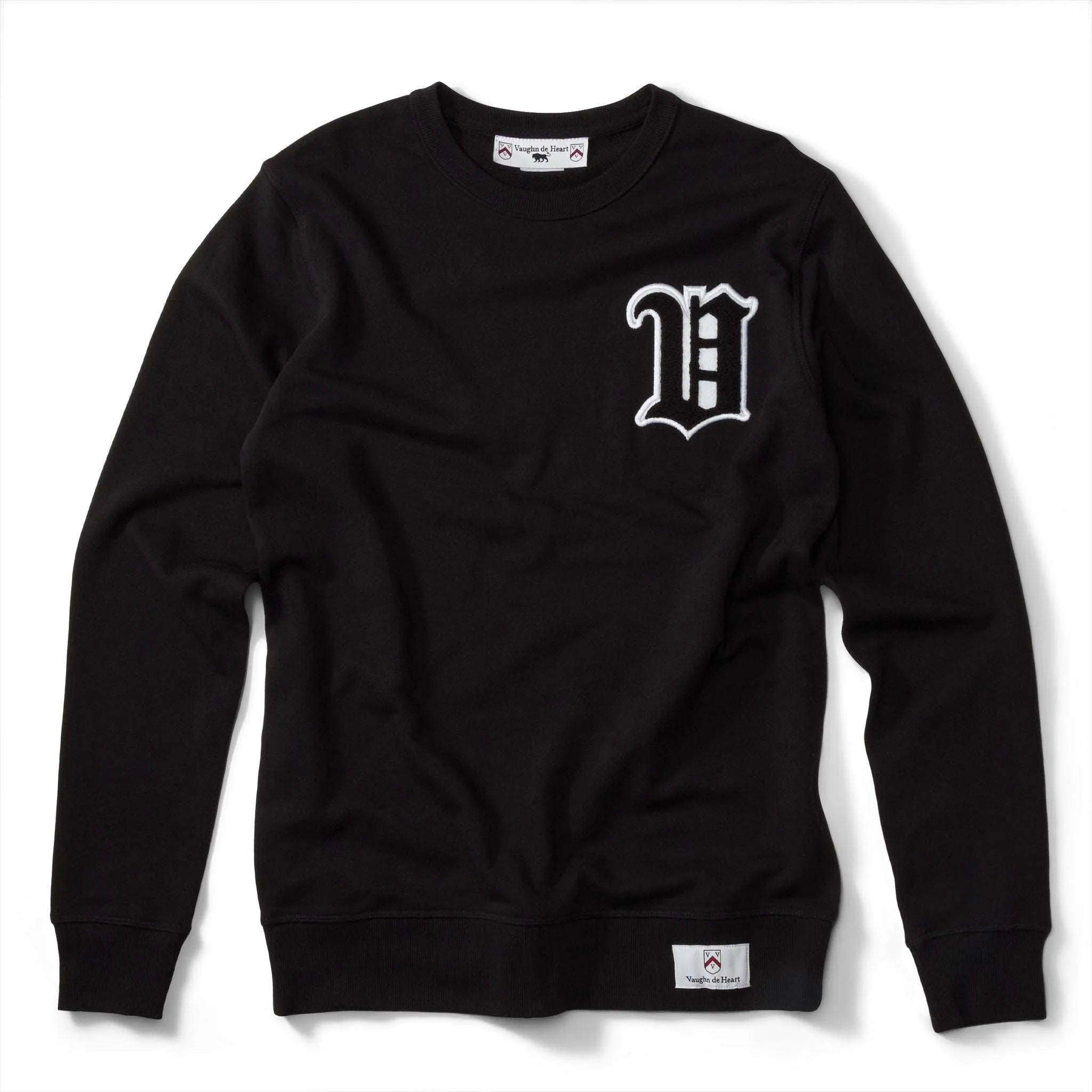 Men's - House of V - Black Varsity Chenille Patch Crew Neck Sweater