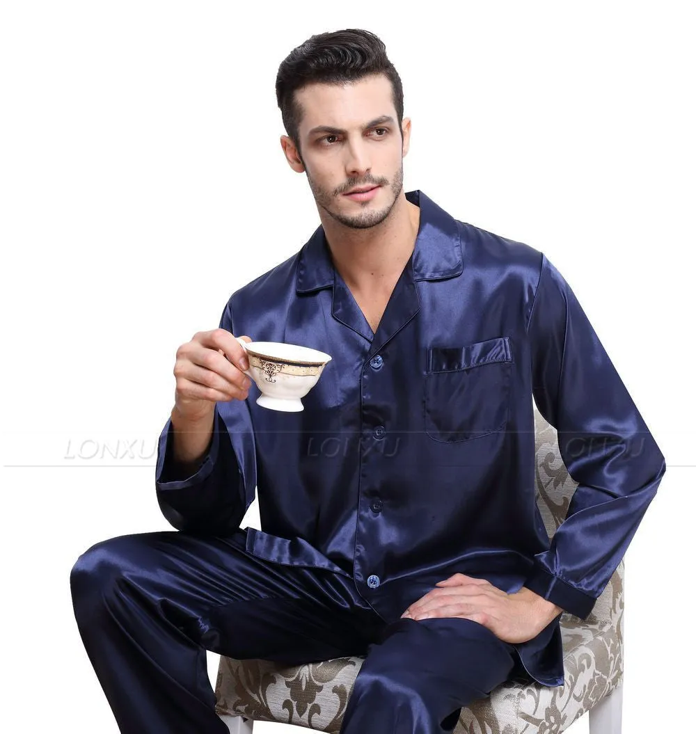 Mens Silk Satin Pajamas Set Pyjamas Set Pjs Sleepwear Loungewear