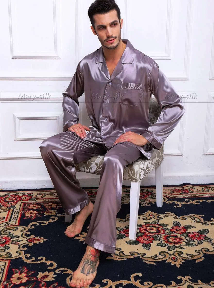 Mens Silk Satin Pajamas Set Pyjamas Set Pjs Sleepwear Loungewear