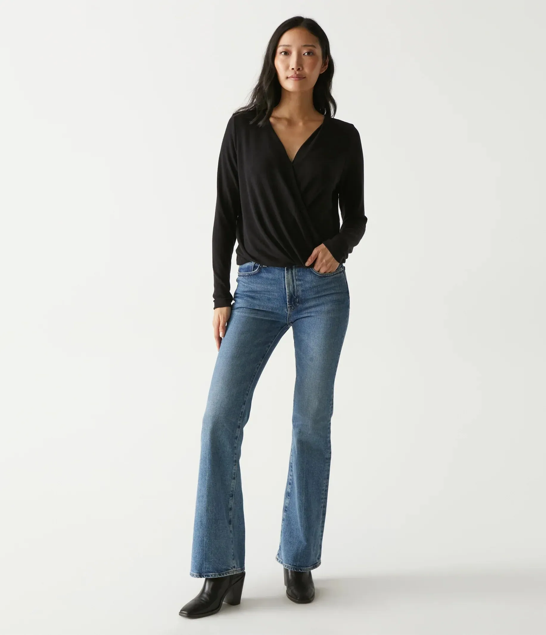 Michael Stars- Janet Surplice Top In Charcoal