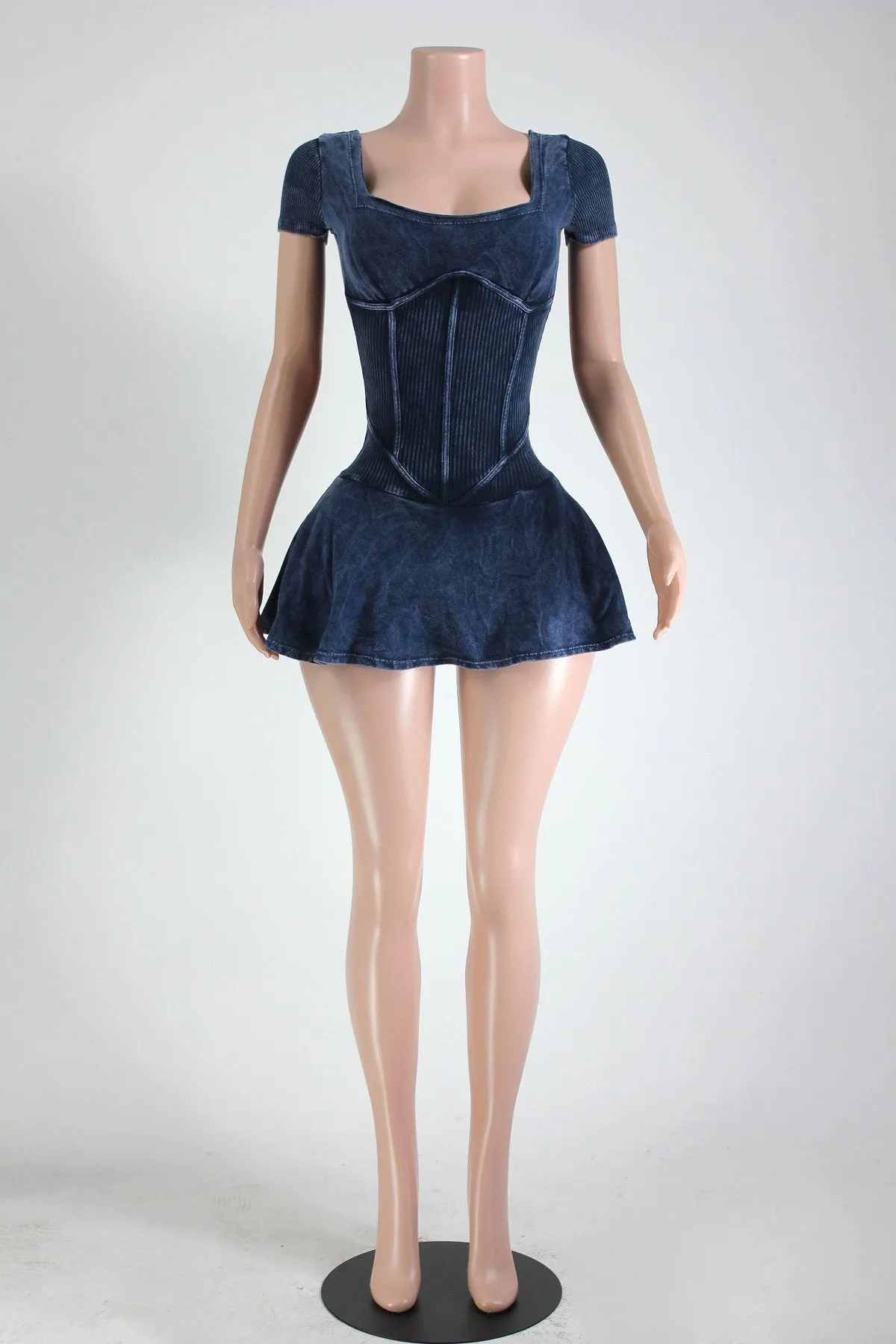 MINERAL WASH SQUARE NECK CONTOUR SKIRT ROMPER