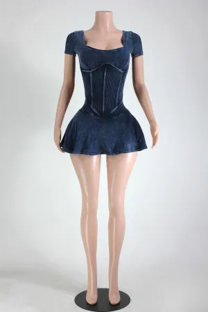 MINERAL WASH SQUARE NECK CONTOUR SKIRT ROMPER