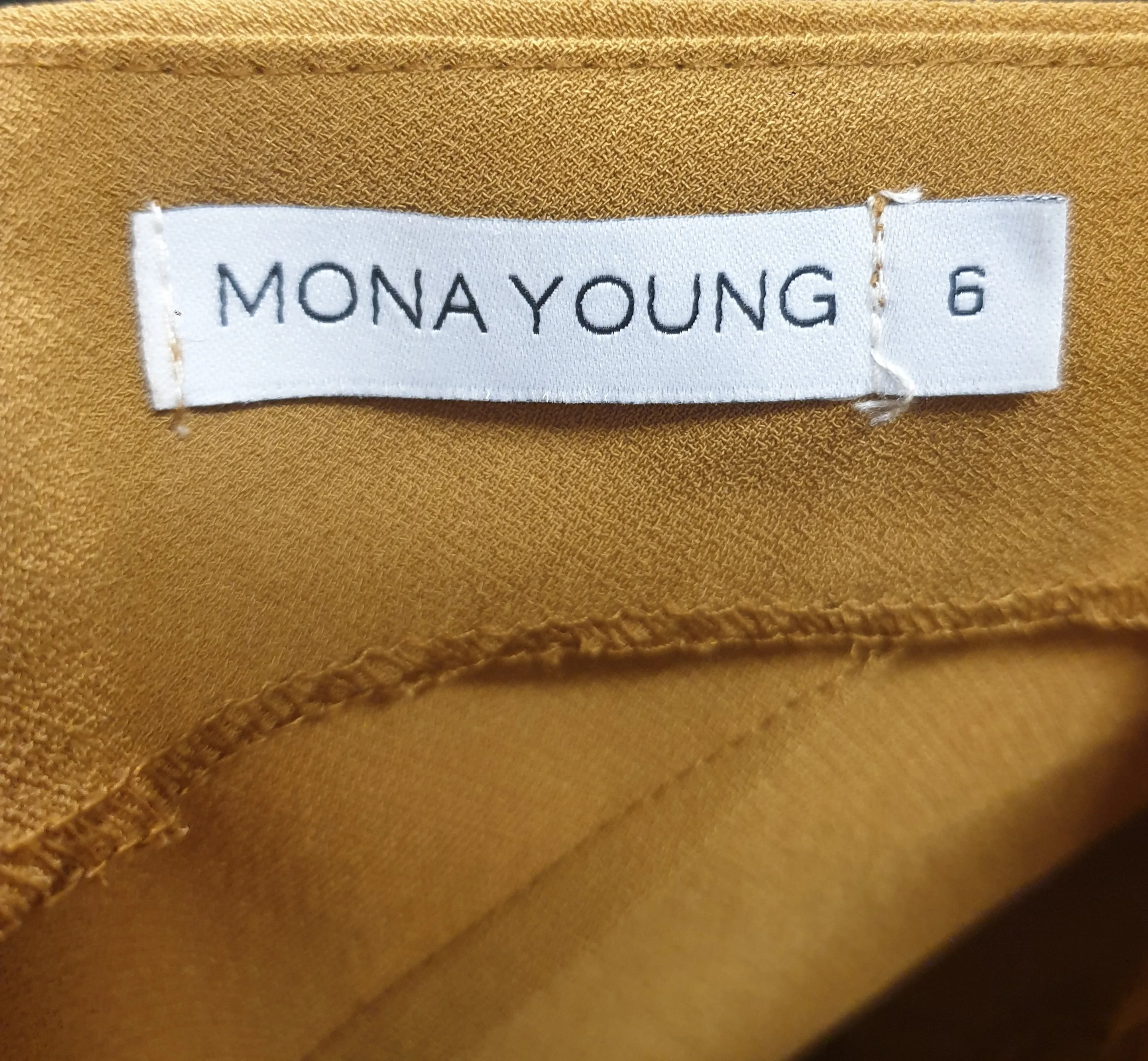 Mona Young mustard spagetti strap wide leg jumpsuit size 6, fits 6-8