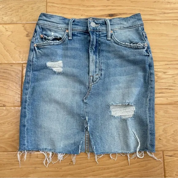 MOTHER the Sacred Slit Denim Mini Skirt the Confession Wash Distressed Size 24