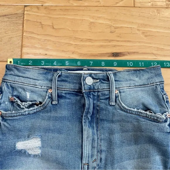 MOTHER the Sacred Slit Denim Mini Skirt the Confession Wash Distressed Size 24