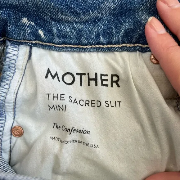 MOTHER the Sacred Slit Denim Mini Skirt the Confession Wash Distressed Size 24