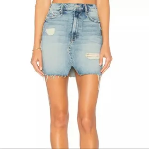 MOTHER the Sacred Slit Denim Mini Skirt the Confession Wash Distressed Size 24