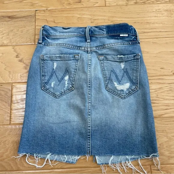 MOTHER the Sacred Slit Denim Mini Skirt the Confession Wash Distressed Size 24