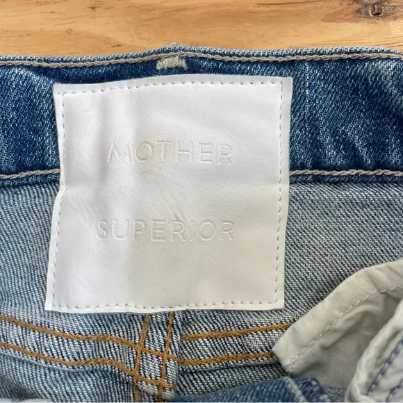 MOTHER the Sacred Slit Denim Mini Skirt the Confession Wash Distressed Size 24