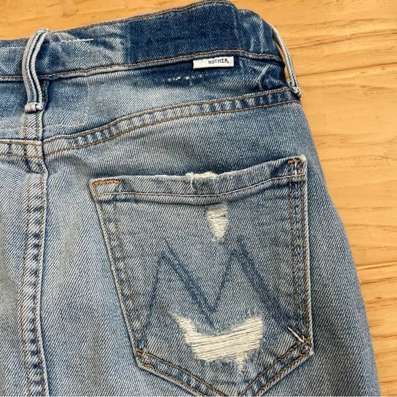 MOTHER the Sacred Slit Denim Mini Skirt the Confession Wash Distressed Size 24