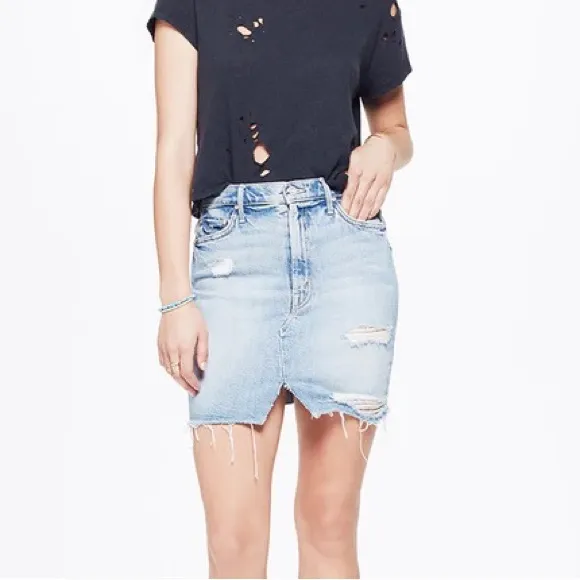 MOTHER the Sacred Slit Denim Mini Skirt the Confession Wash Distressed Size 24