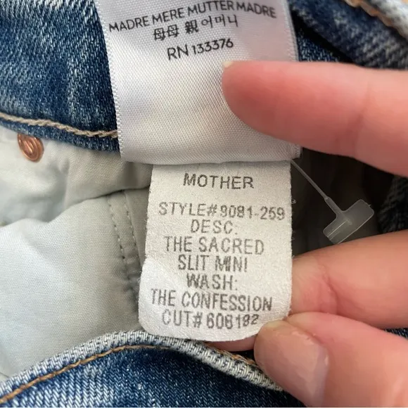 MOTHER the Sacred Slit Denim Mini Skirt the Confession Wash Distressed Size 24