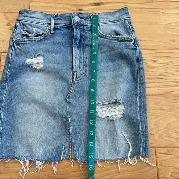 MOTHER the Sacred Slit Denim Mini Skirt the Confession Wash Distressed Size 24