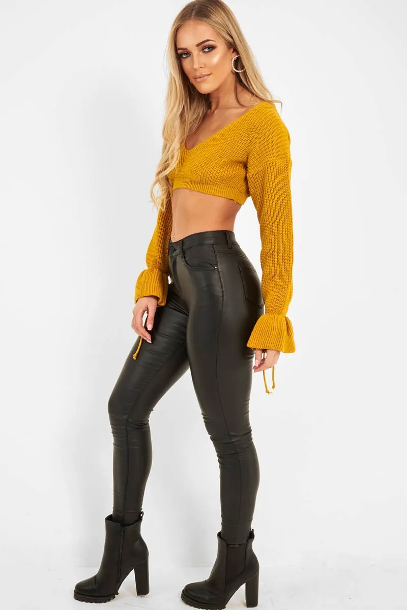 Mustard Plunge Sleeve Detail Crop Jumper - Ivree