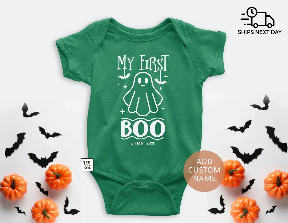 My First Boo - Halloween Baby Bodysuit with Custom Name, Personalized 1st Halloween Boy or Girl Outfit