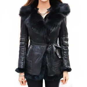 Natural Fox Fur Fleece Slim Fit Long Coat