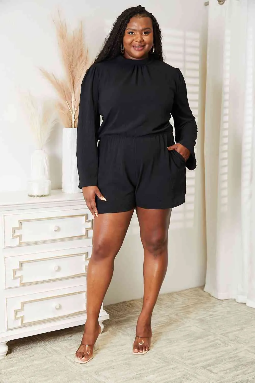Neely Full Size Open Back Romper with Pockets