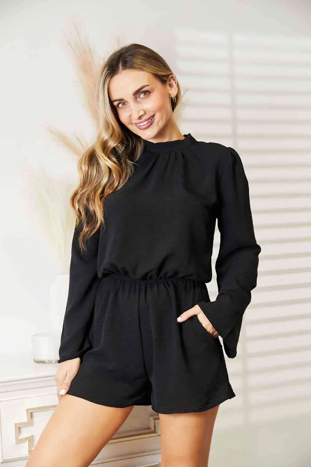 Neely Full Size Open Back Romper with Pockets
