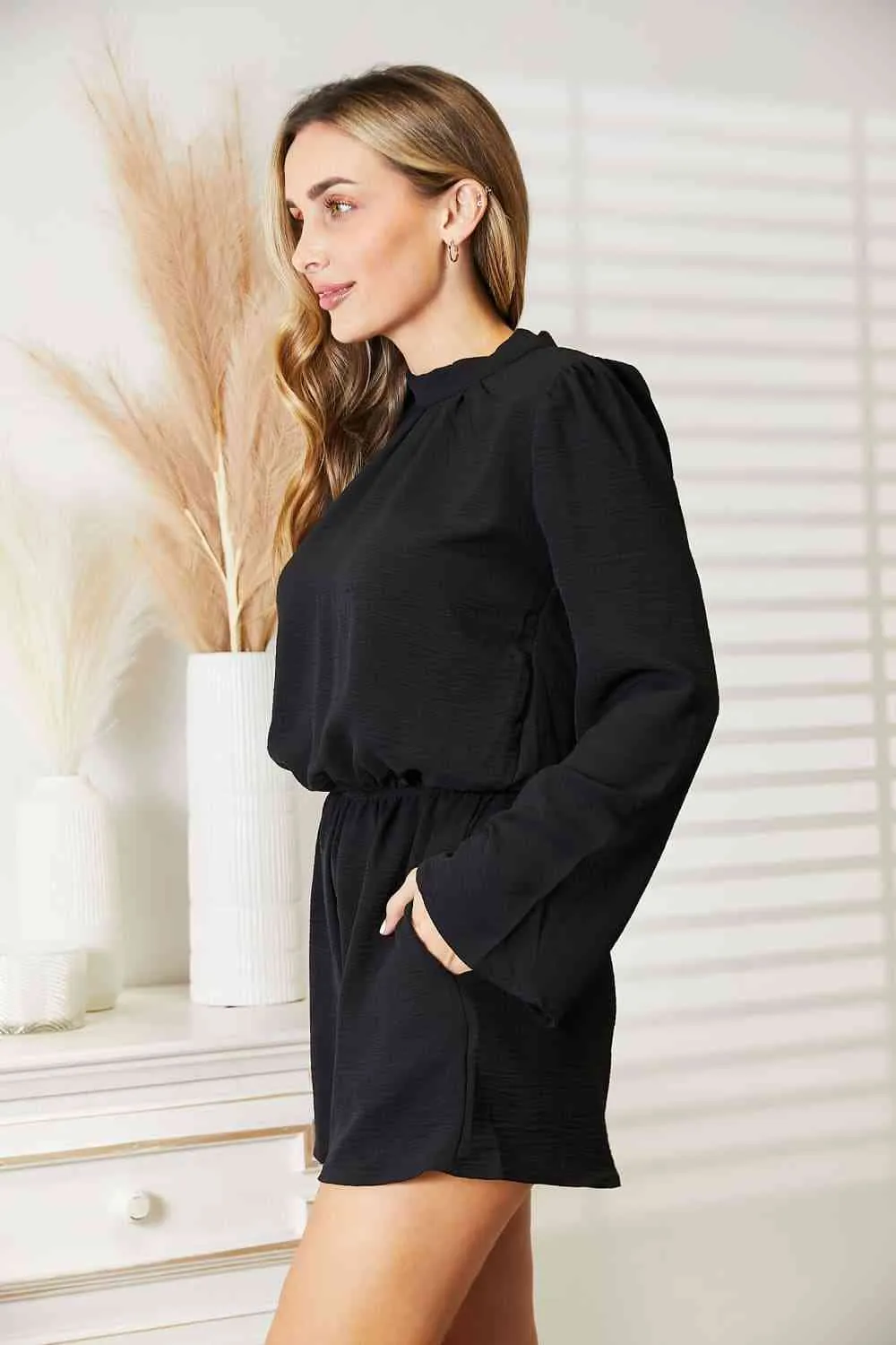 Neely Full Size Open Back Romper with Pockets