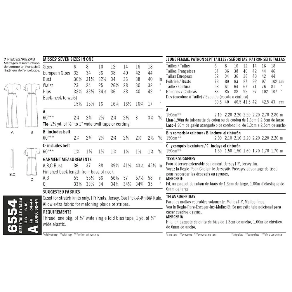 Newlook Pattern 6554 Women's Knit Jumpsuit and Dresses