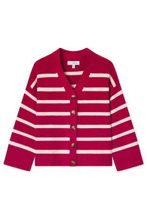 Nora Cardigan in Ivory Crimson Inverse Stripe