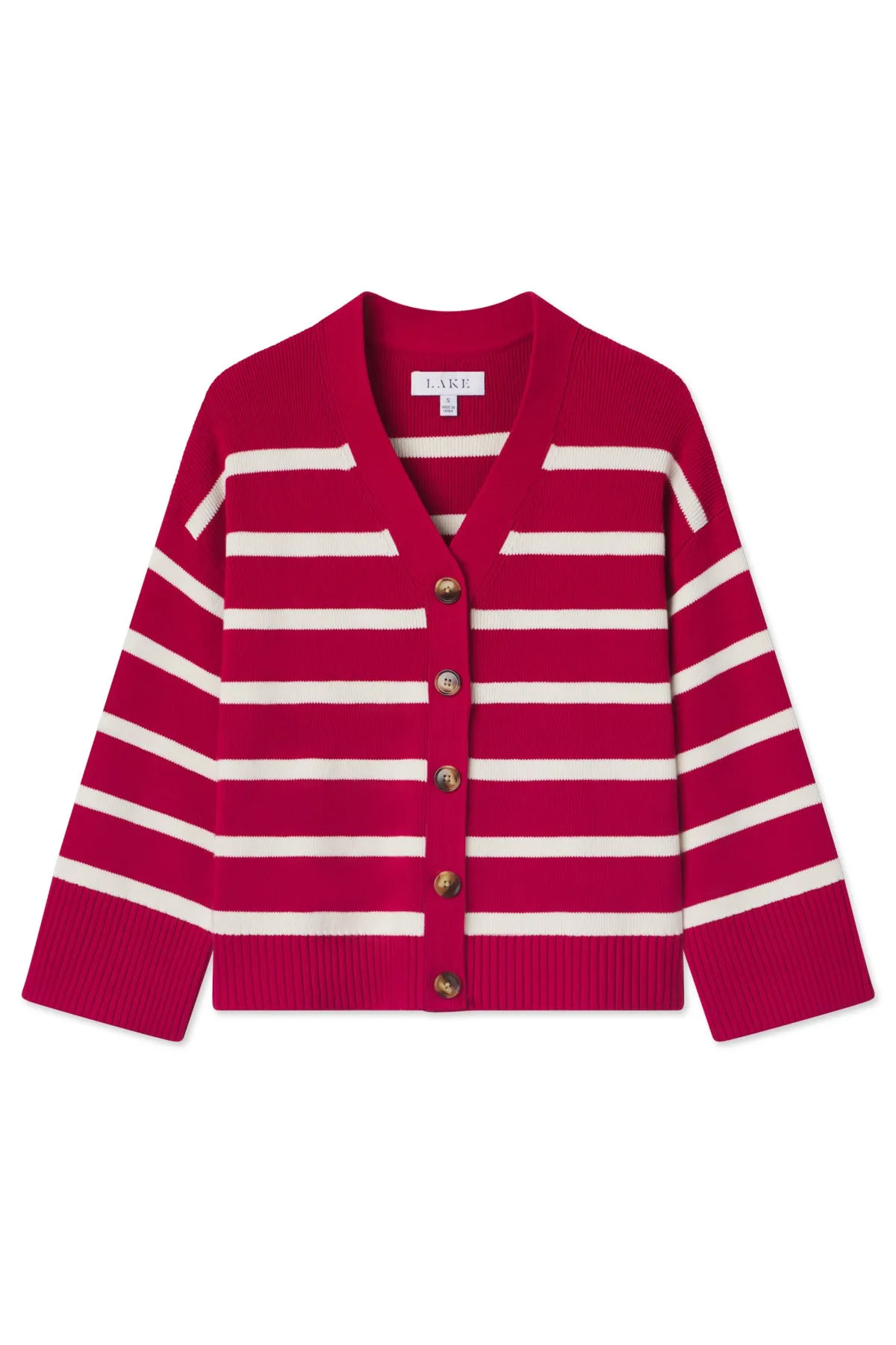 Nora Cardigan in Ivory Crimson Inverse Stripe