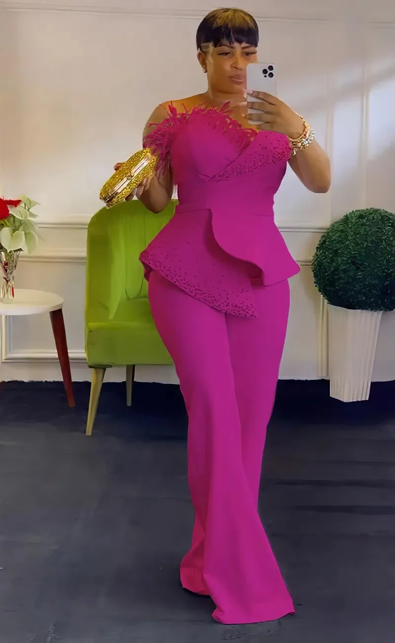 Off shoulder high waisted jumpsuit